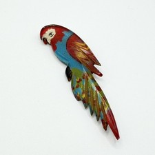 Vintage Carved Plastic Macaw Parrot Brooch Pin Badge Lapel Bird Kitsch Retro