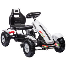 Kids Pedal Go-Kart with Adjustable Seat, Handbrake & Inflatable Tyres - White