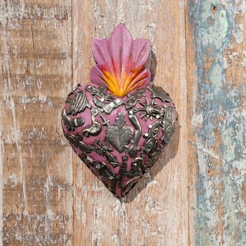 Mexican wooden milagros heart - wooden,