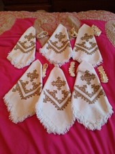 Set Of Six Vintage Unused White Cotton Napkins With Lefkara Hand Embroidery