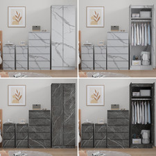 ZITA 3/4pc Bedroom Furniture Sets Wardrobe Chest Bedside - White OR Grey Marble