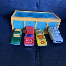 Vintage Husky Garage, 4 Cars Matchbox 1972  And Corgi  With Faults
