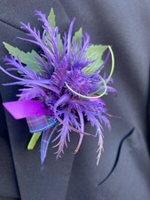 Scottish Thistle Wedding Buttonhole Pride of Scotland Modern Tartan Ribbon