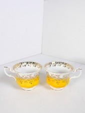 Vintage Gold Yellow White Royal Albert Regal Series Bone China Cup Set x2