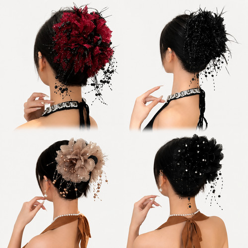 Peony flower hair claw tassel - flower,