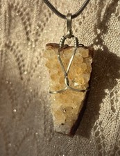 Stunning Unique Raw Citrine Geode Wire Wrapped Pendant, Artesanal, Original Work