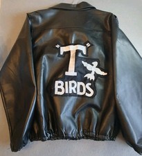 Grease Black Faux Leather "T Birds" Jacket Medium Full Zip Costume Fancy Dress