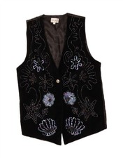 MISS JOY Womens Longline Waistcoat EU 40/42 Medium Black Floral AX02