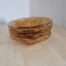 Set of 6 Vintage Amber Glass Dessert Bowls – Scalloped Edge – 6" Diameter