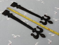 2 Reclaimed Vintage Antique Fleur De Lys Dummy False Gate Door Strap Hinge Front