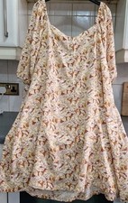 Ladies Next Summer Dress Yellow / Brown Print Linen Mix Sz 22 BNWOT