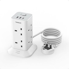Tower Extension Lead with USB C 8 Way Multi Plug Extension Socket 2M Cable Home