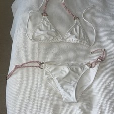 Vix White Bikini With Pink Rope & Gold Detail Ties Size L