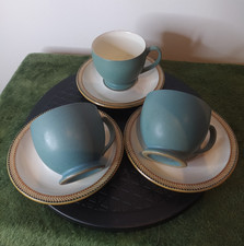 Denby Calm Cups with Linen Saucers – Set of 3 – English Stoneware