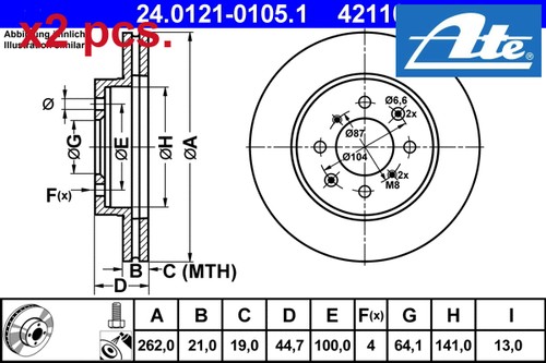 Pcs front brake - disc, set