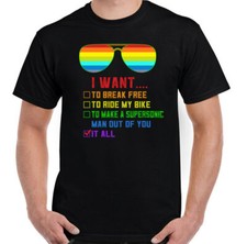 FREDDIE MERCURY T-SHIRT, LGBT I Want to Break Free Gay Pride Queen Bicycle Love