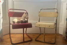 2 x Retro Vintage Tubular Metal Childs Chairs Stacking Rare Mid-Century  Modern