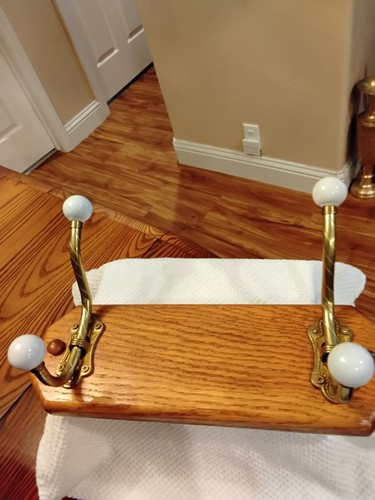 Vtg oak brass wall - wall, mount