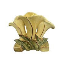 McCOY Pottery Vintage 1940’s Triple Yellow Calla Lily Vase Glossy 7” Tall EUC