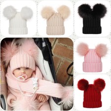 New Baby Double Fur Pure Pom Pom Winter Hat Girl Boy Hats Balls Beanie Warm Cap