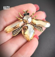 Vintage Pendant Antique Gold Bee Big Crystal Brooch Vintage Art Deco Look Gift 