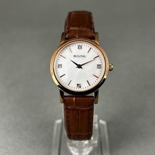 Bulova Womens Watch 97P105 Rose Gold Ladies Diamond Brown Leather MOP New Batt