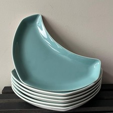 Poole Pottery Twintone Ice Green Crescent Shape Side Dish/Plates x6 (VERY GOOD)