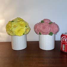 2 X Harry Slatkin Candle Jars Empty Ceramic Flower Floral Basket Design