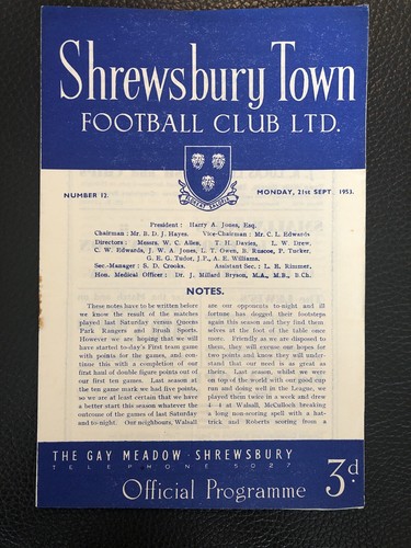 1953 shrewsbury town v - 21.9.1953.,
