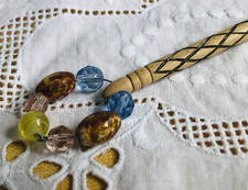 Turned Lace Making Bobbin Pear Fruit Wood Geometrical Pattern Spangles