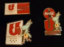 3x Fukuoka 1995 Universiade Coca Cola Pin Badges in Case Vintage Rare