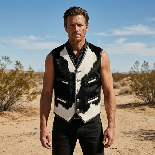 Handmade black white cowhide - black,