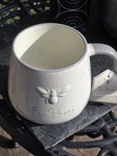 Bee Happy Embossed Mug, Tea Coffee Cup Bumble Bee Gift Present Animal, novelty 