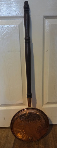 Antique copper bed warming pan - warming,