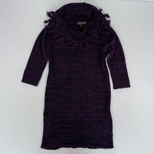 Deane & White Dress Large Purple Long Sleeve Roll Neck Long Jumper Tassel