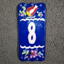 Vintage 5.5x2.5" House Number #8 Handmade Turkish Ceramic Tile Floral Paint Door