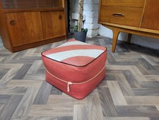 Vintage Mid-Century Red & Grey Stripe Vinyl Pouffe Footstool Retro 60's MCM
