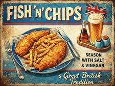Fish chips metal garage - fish, sign