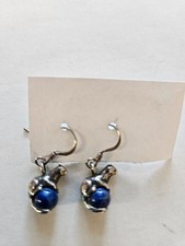 STERLING SILVER LAPIS DANGLE CAT THEME EARRINGS