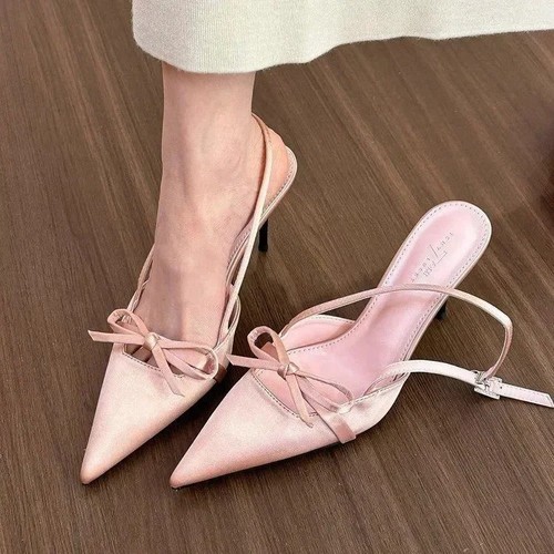 Satin pointed toe - satin, heeled