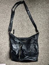 Pavers Black Handbag – Adjustable Strap, Floral Embroidery,