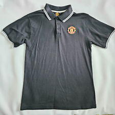 Man Utd Polo Men's T-Shirt Black Medium Embroidered Patch Logo Manchester United