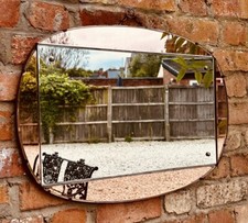 Gorgeous Art Deco Frameless Peach Glass Wall Mirror  70cm By 51cm