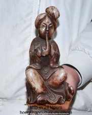 8.8" Old Chinese Jade Gilt Carving Palace beauty Musical Instruments Statue
