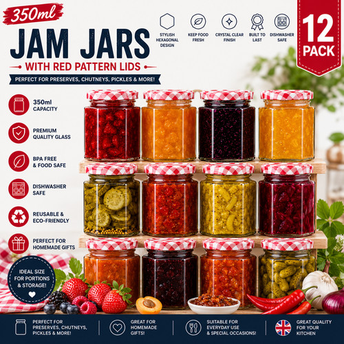 Hexagonal jars glass jam - jars,
