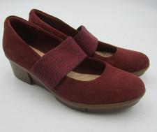 CLARKS Russet Red Suede Shoes Chunky Wedge Heel & Sole Contrast Strap Size 6D