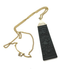 Wedgwood Rare Black Jasperware Basalt Egyptian Hieroglyphs Pendant Necklace 18"