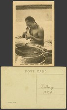 China Peking 1925 Old Postcard Mobile kitchen Chinaman Chinese Food Seller Pekin