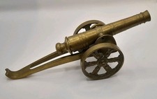 Old Vintage 9" Long Solid Brass Military Cannon Display Piece Ornament 
