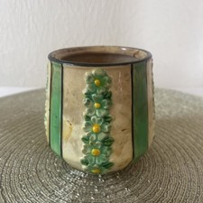 Vintage Maruhon Ware Japan Vase Floral Relief Green Cream Art Deco Style 1920s